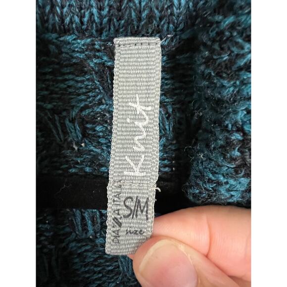 Open Front Chunky Blue Heather Knit Sweater Cardigan Pockets Womens Medium - Picture 3 of 8